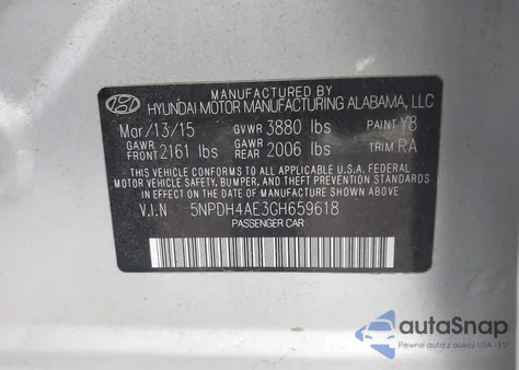 2016 Hyundai Elantra Se из США, поврежденный, VIN 5NPDH4AE3GH659618